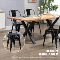 Set da 4 Sedie da Cucina Impilabili Stile Industriale in Acciaio, 45x53x85cm, Nero