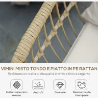 Set da Giardino 4 Pezzi con 2 Sedie da Giardino, Divanetto 2 Posti e Tavolino Basso, Naturale e Crema