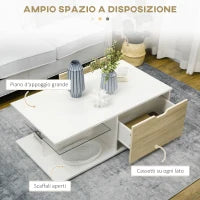 Tavolino Basso da Caffè in Truciolato con Cassetti e Ripiano in Vetro per Soggiorno e Ingresso, 106x58x39 cm, Bianco