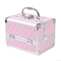 Valigetta Porta Trucchi con Profili in Alluminio, Maniglia e Vassoio Cantilever, 20x15x15cm, Rosa