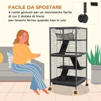 Gabbia per Porcellini d'India e Cincillà in Acciaio con 3 Piani, Ruote e Vassoio Rimovibile, Grigio