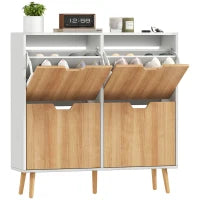 Scarpiera Stretta con 4 Cassetti Pieghevoli e Ripiani Regolabili per 16 Paia 95x26x95 cm Naturale e Bianco