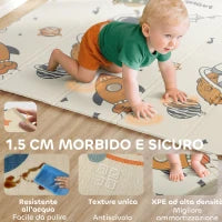 Tappeto per Bambini 0-6 Anni a Tema Spazio con Superficie Impermeabile in XPE Multicolore, 196x176x1.5 cm