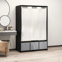 Armadio Appendiabiti con Asta, Tende, 3 Ripiani e 3 Cassetti in Tessuto Rimovibili, 105 x 48 x 160 cm, Nero