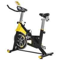 Cyclette Regolabile in Altezza, Cyclette da Interni con Trasmissione a Cinghia, Display LCD, Acciaio ABS, 45,5 x 100 x 101-113 cm, Giallo e Nero