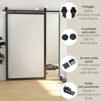 Kit Porta Scorrevole 90kg max Salvaspazio in Acciaio al Carbonio con Accessori 244x0.5x4 cm, Nero