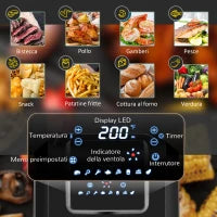 Friggitrice ad Aria 8 in 1 da 6.5 Litri 1700W, con 12 Programmi, Accessori e Schermo LED Nera