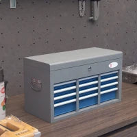 DURHAND Cassetta Attrezzi in Acciaio con 6 Cassetti, un Bauletto e 2 Chiavi, 60x26x34 cm. Blu