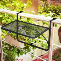 Tavolo da Ringhiera con Ganci ad Altezza Regolabile su 3 Livelli, in Metallo, 60x56.5x45 cm, Nero