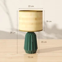 Lampada da Tavolo con Base in Ceramica e Paralume in Lino Stile Retrò 40W Verde e Legno Naturale