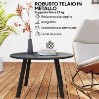 Tavolino da Giardino Rotondo in stile Industriale con Piedini Antiscivolo, in Metallo, Ø70x42 cm, Nero