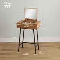 Tavolo Trucco con Specchio Ribaltabile e 16 Scomparti Stile Industriale, Legno e Acciaio, 60x40x90 cm