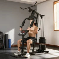 Stazione Fitness con Seduta e Schienale Imbottiti, in Acciaio e PU, 135x103x210 cm, Nero