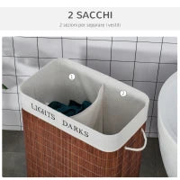 Cesto per Biancheria Bambù da 100L con 2 Scomparti, Coperchio e Maniglie, 52x32x63cm