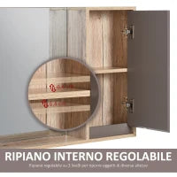 Armadietto Pensile per il Bagno Grigio e Rovere, 57 x 14.2 x 49.2cm