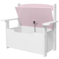 Panca contenitore per bambini con schienale e chiusura soft, 68,5x34x58 cm, Rosa e Bianco