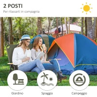 Sedia Campeggio Doppia a 2 Posti, Pieghevole con Maniglia e Braccioli, 141x67x80cm, Verde