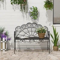 Panchina da Giardino Biposto Stile Classico in Ferro 113 x 56.5 x 90.5cm, Nero