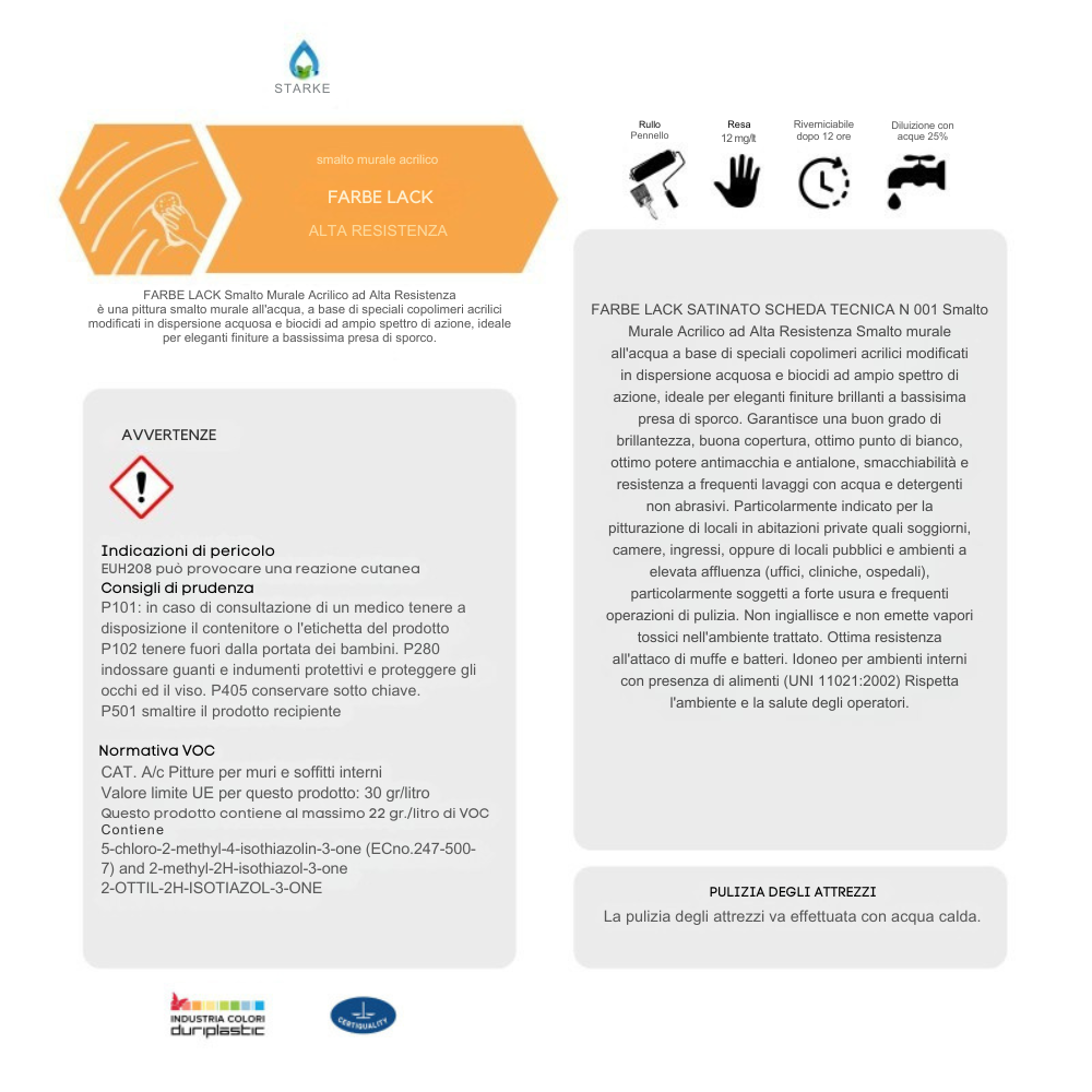 Farbe lack smalto murale acrilico bianco satinato alta resistenza smacchiabile *** formato 5 lt, confezione 1