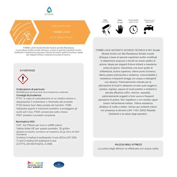 Farbe lack smalto murale acrilico bianco satinato alta resistenza smacchiabile *** formato 10 lt, confezione 1
