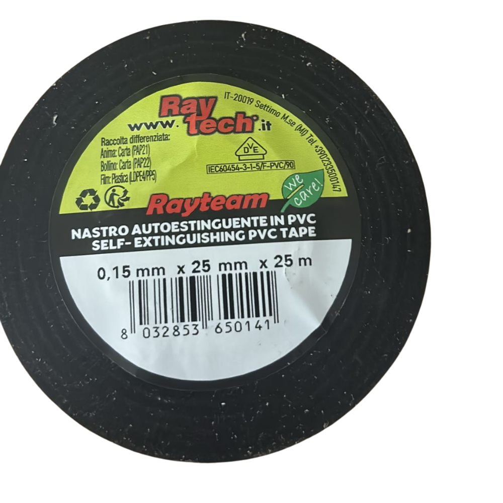 Nastro isolante in pvc autoestinguente raytech per impianti elettrici e cablaggi *** colore nero, dimensioni 25 mm x ...