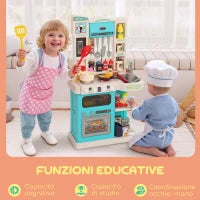 Cucina Giocattolo per Bambini 3-6 Anni con 92 Accessori, in PP, PE e ABS, 44.5x24x79 cm, Verde