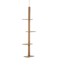 Albero Tiragraffi per Gatti a 4 Livelli, Fissaggio a Soffitto Regolabile, 43x27x228-260cm