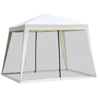 Gazebo Impermeabile con Zanzariere da Giardino Esterno Tendone in Poliestere 3 x 3 x 2.45 m Beige