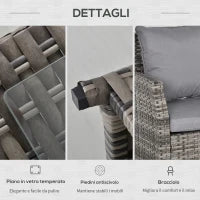 Salotto da Giardino Set 3 Pz con 2 Divani da Esterno e 1 Tavolo da Giardino in Rattan Sintetico Grigio