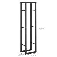 Porta Legna Verticale in Metallo Nero da Interni ed Esterni con Portata 100 kg max, 40x25x150 cm