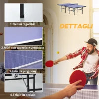 Tavolo da Ping Pong Pieghevole per Interni in MDF e Acciaio, 152.5 x 274 x 76 cm, Blu e Viola