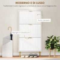 Scarpiera Slim per 18 Paia di Scarpe con 3 Cassetti a Ribalta e Ripiani Regolabili, 60x24x128 cm, Bianco