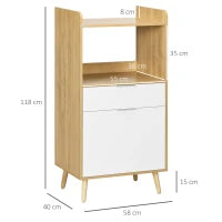 Mobiletto per Microonde in Truciolato con Ripiano Superiore, Cassetto Scorrevole e Armadietto, 58x40x118 cm