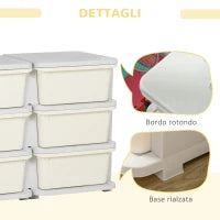 Cassettiera 6 Cassetti per Bambini 3-6 Anni con Bordi Arrotondati, in PP Bianco Crema, 75x37x56.5 cm