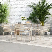 Set da Pranzo da Giardino da 7 Pezzi con 1 Tavolo e 6 Sedie Impilabili, in Acciaio, Beige