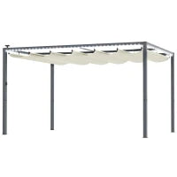 Pergola per Giardino Retrattile 4x3 m con Luci LED e Fori di Drenaggio, in Alluminio e Poliestere, Bianco Crema