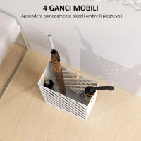 Portaombrelli di Design con Vaschetta Raccogli Gocce e 4 Ganci in Metallo, 28x14x41 cm, Bianco