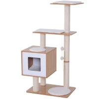 Tiragraffi Gatto Altezza 120cm con Cuccia Piattaforme e Giochi Sisal, MDF 71.5x49.5x120cm legno, bianco