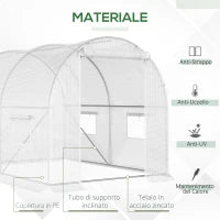 Serra a Tunnel con 4 Finestrelle e Ingresso a Zip in Acciaio Zincato e PE, 3x2x1.9 m, Bianco