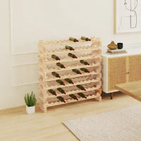 Portabottiglie in Legno di Pino, Cantinetta Vini con 8 Ripiani per 96 Bottiglie, 114x28x113.5 cm, Colore Legno