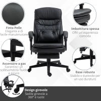 Sedia da Ufficio Massaggiante in Similpelle con Presa USB, 64x69x107-115cm, Nero