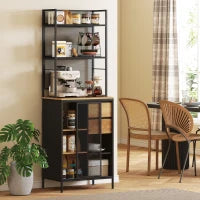 Credenza Cucina Alta con cassetti e mensole aperte, con kit anti-ribaltamento e piedi regolabili, 60x40x180cm, Legno naturale| Aosom Italy