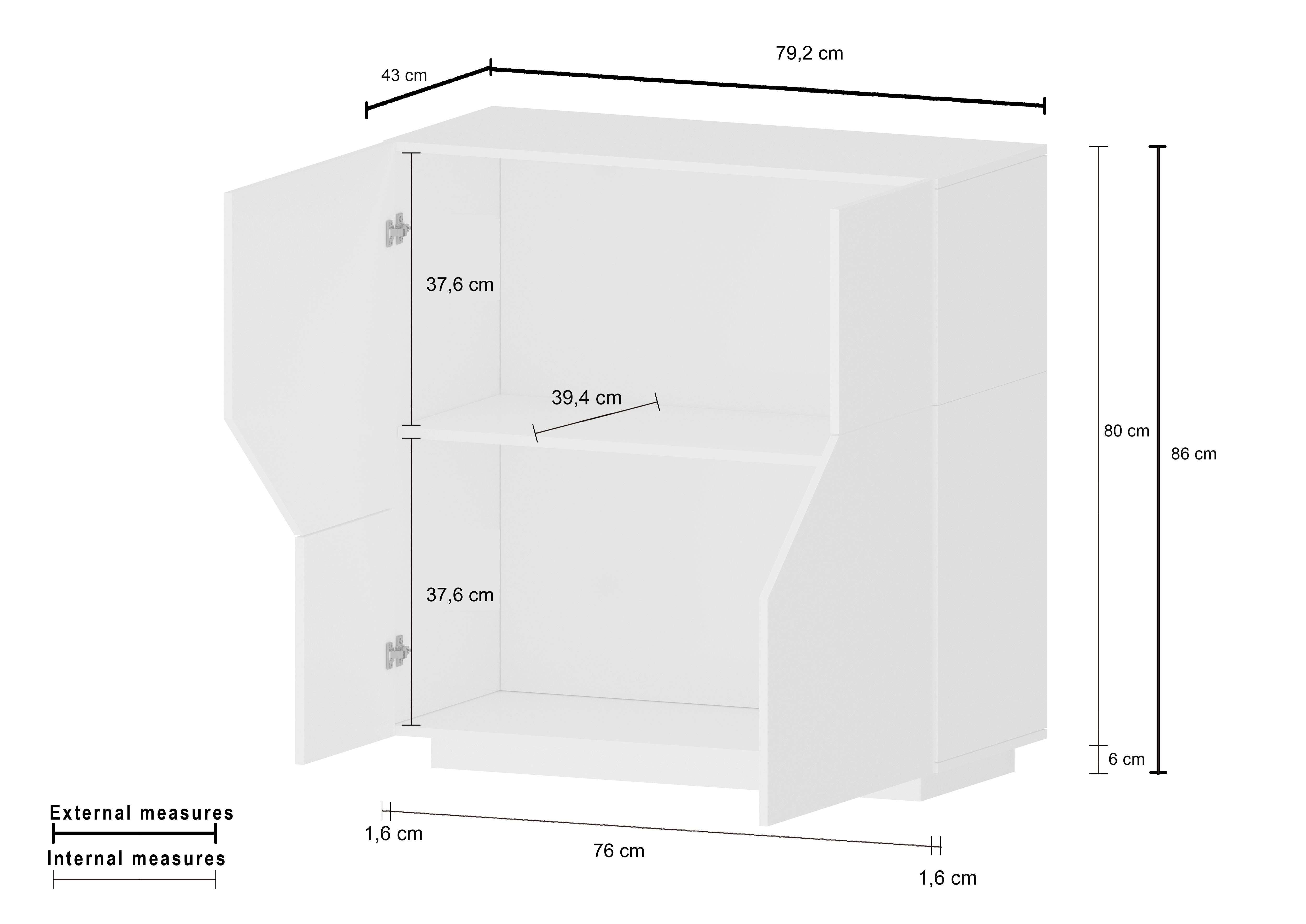 Credenza 80x43cm madia bianca 2 vani soggiorno camera cucina Adara