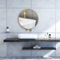 Specchio Rotondo da Bagno con Superficie Antiurto, in Vetro e Acciaio, Ø70x2.5 cm, color Oro