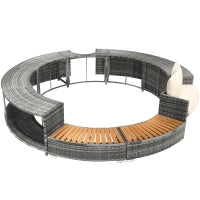 Set da giardino con divano rotondo, piedi regolabili e cuscini, per piscina, 283x283x55 cm, Grigio