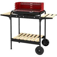 Barbecue a Carbonella con Griglia Regolabile e 3 Ripiani in Metallo Legno, 103x47x95 cm, Rosso