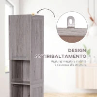 kleankin Colonna Bagno in MDF con 2 Armadietti e 2 Ripiani Aperti, 30x32x172.5 cm, color Legno