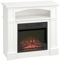 Camino Elettrico con Effetto Fiamma LED Regolabile 1800 W, Telecomando, Timer e Ripiano Integrato, Bianco