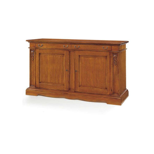 Credenza 2 porte 2 cassetti arte povera in legno massello e mdf con rifinitura Bassano colore noce 220x60x115 H
