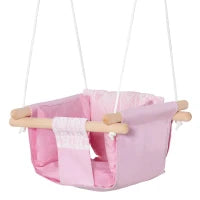 Seggiolino Altalena per Bambini in Tessuto e Legno con Cuscino, 40x40x180cm, Rosa